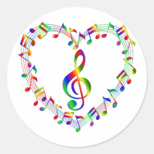 Treble Clef Inside Heart of Music Notes Classic Round Sticker