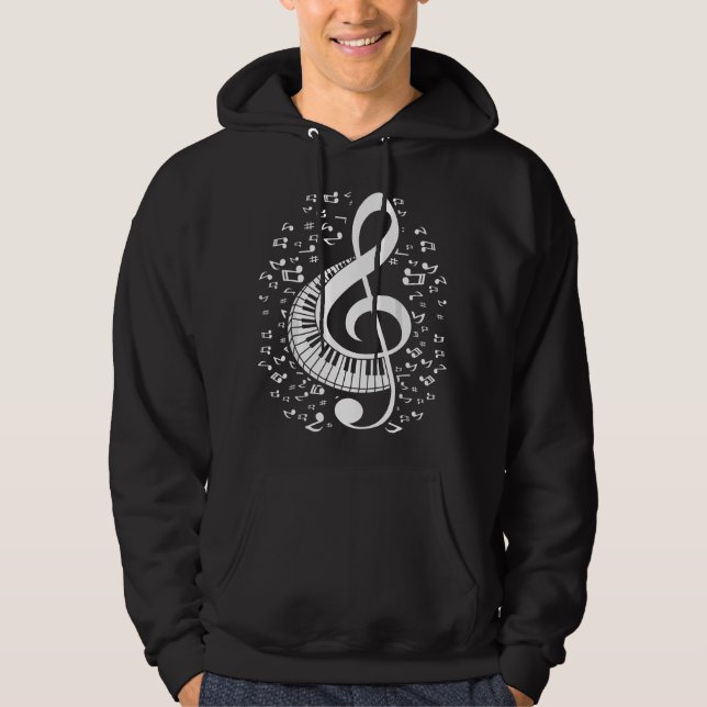 Treble Clef Keyboard Classical Music Notes Pianist Hoodie (Front)