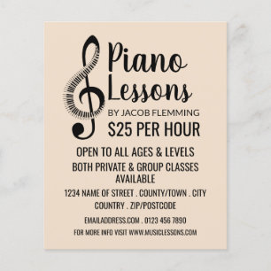 Treble Clef, Keyboard, Piano Lessons Advertising Flyer