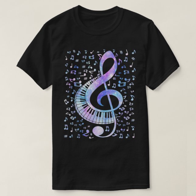 Treble Clef Keyboard Tie Dye Retro Music Notes Pia T-Shirt (Design Front)
