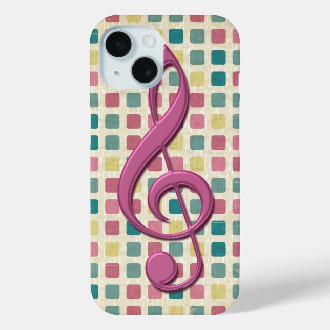 Treble Clef Mosaic Pattern Pink and Teal Case-Mate iPhone Case (Back)