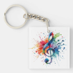 Treble Clef Music Digital Art Keychain