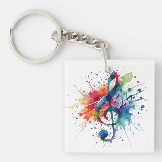 Treble Clef Music Digital Art Keychain (Front)