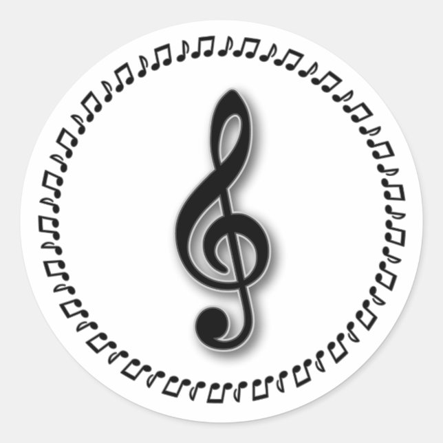 Treble Clef Music Note Design Classic Round Sticker (Front)