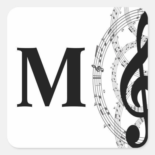 treble clef music note musician monogram square sticker (Front)