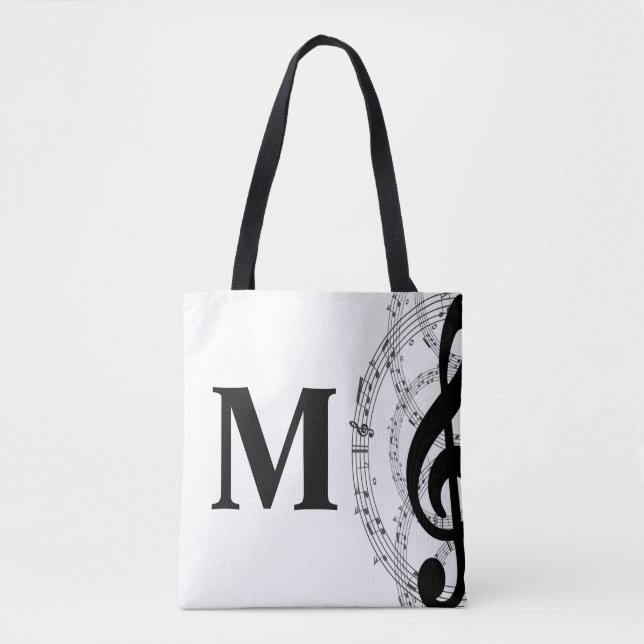 treble clef music note musician monogram  tote bag (Front)
