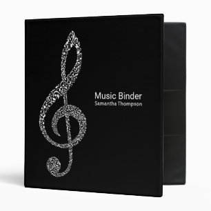 Treble Clef Music Notes Full Name Black and White Binder