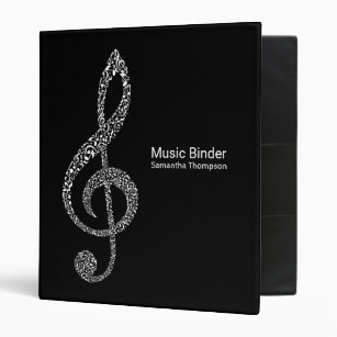 Treble Clef Music Notes Full Name Black and White  Binder