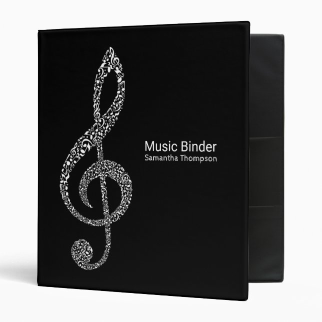 Treble Clef Music Notes Full Name Black and White  Binder (Front/Inside)