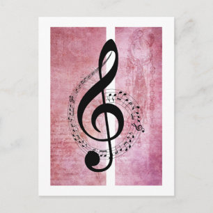 Treble Clef Music on Deep Pink Background Postcard
