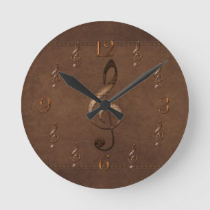 Treble Clef Music-themed Faux Leather Wall Clock