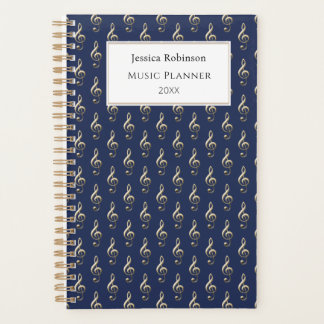 Treble Clef Music Themed Pattern Elegant Navy Blue Planner