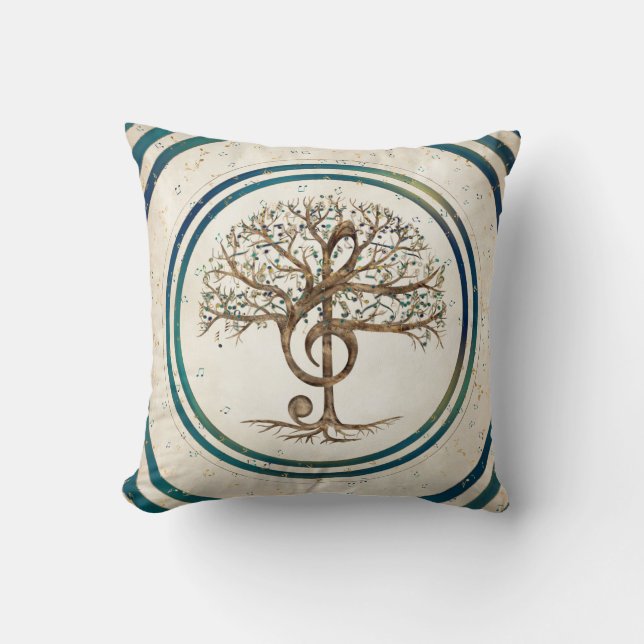 Treble Clef Music Tree Throw Pillow (Front)