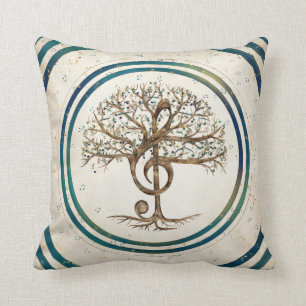 Treble Clef Music Tree Throw Pillow