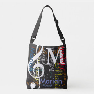 Treble-Clef musical note monogram with colour name Crossbody Bag
