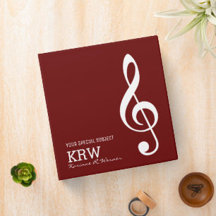 Treble Clef Musical Note on Dark Red Custom Binder