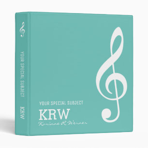 Treble Clef Musical Note on Teal Blue Binder