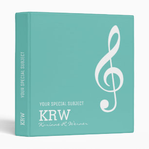 Treble Clef Musical Note on Teal Blue Binder