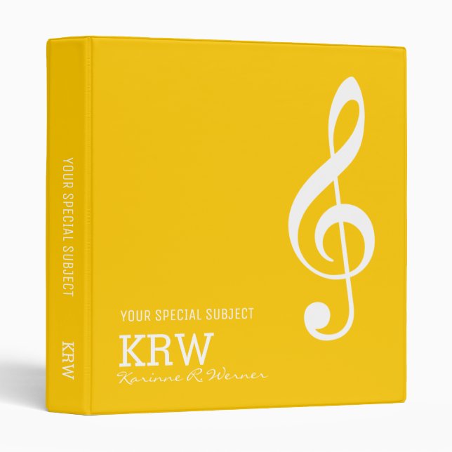 Treble Clef Musical Note on Yellow Binder (Front/Spine)
