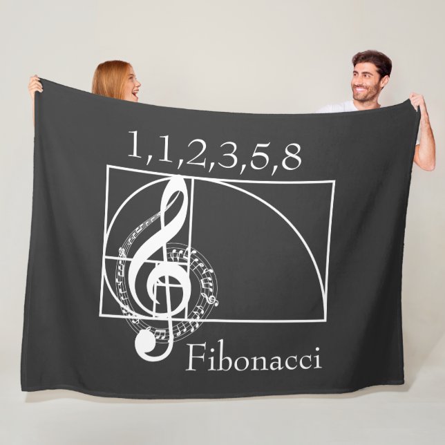 Treble Clef Musical Notes and Fibonacci Spiral  Fleece Blanket (In Situ)