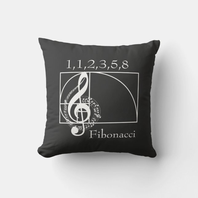 Treble Clef Musical Notes and Fibonacci Spiral  Throw Pillow (Front)