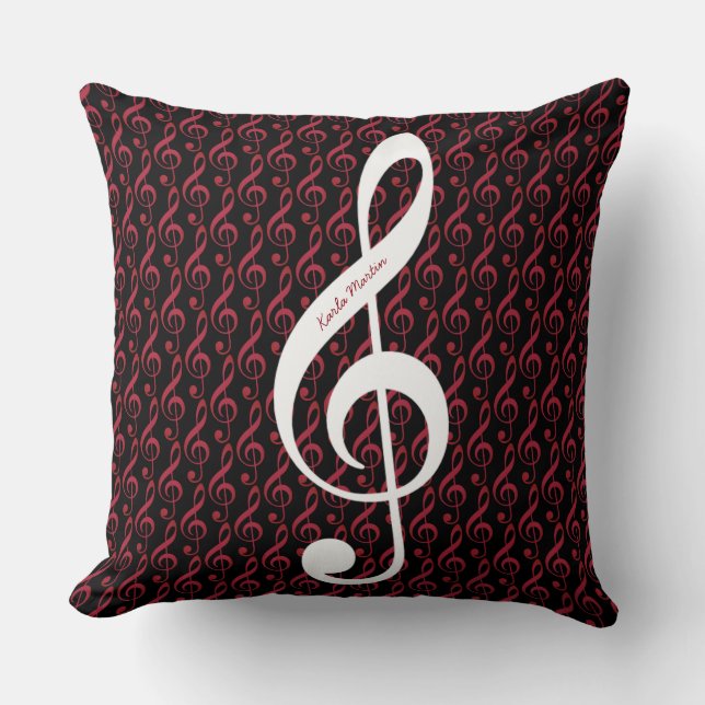 Treble Clef on Musical Notes pattern personalized Throw Pillow (Front)
