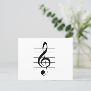 Treble Clef on Staff Music White Black Postcard