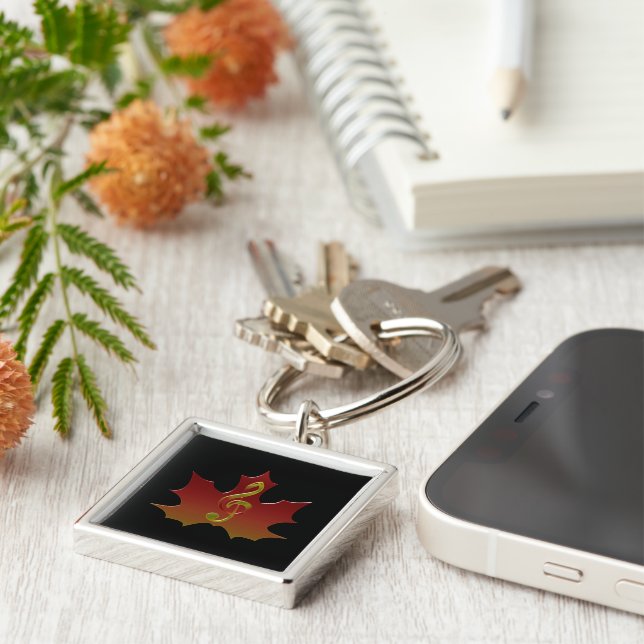 Treble Clef Overlaying Red Maple Leaf Keychain (Side)