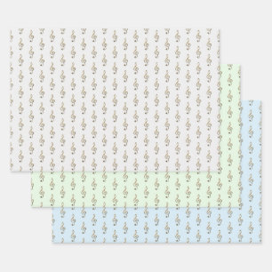 Treble Clef Pattern Music Themed Grey Green Blue Wrapping Paper Sheet