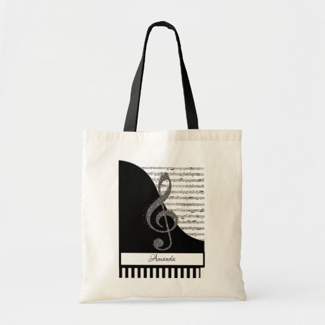Treble clef piano personalized tote bag (Front)