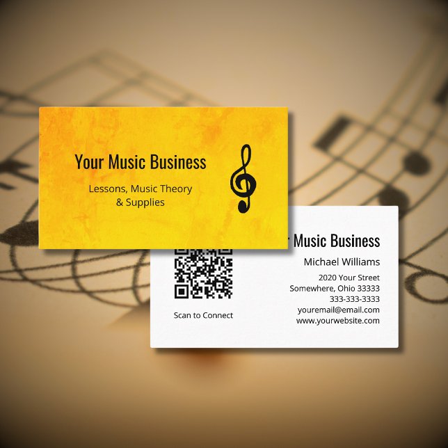 Treble Clef QR code Gold Music Lessons  Business Card (Creator Uploaded)