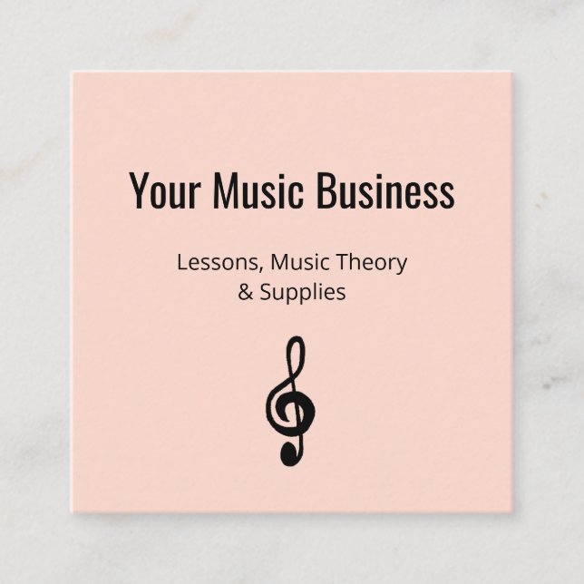 Treble Clef QR code Music Lessons Rose Gold Square Business Card (Front)