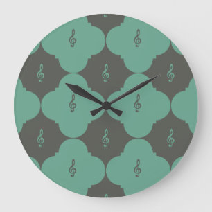 Treble Clef Quatrefoil Pattern Large Clock