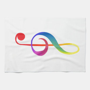 treble clef rainbow colours kitchen towel