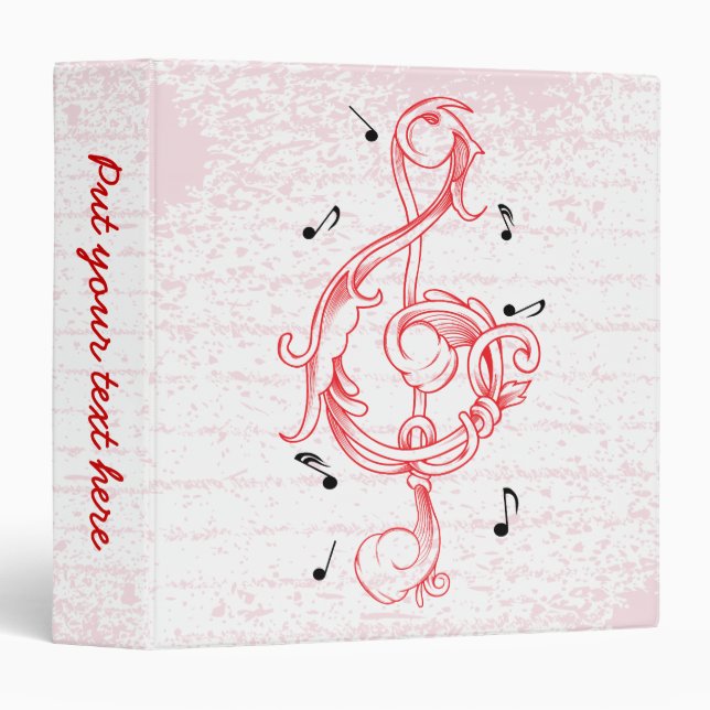 Treble clef red scrollwork sol note key binder (Front/Spine)