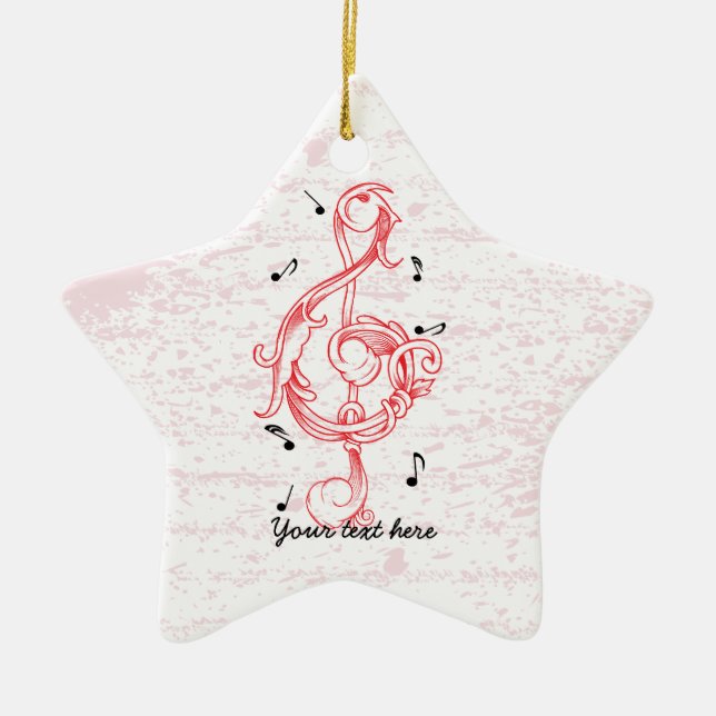Treble clef red scrollwork sol note key ceramic ornament (Front)
