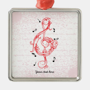 Treble clef red scrollwork sol note key metal ornament