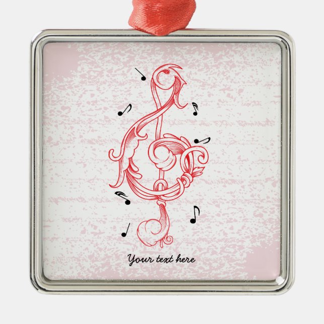 Treble clef red scrollwork sol note key metal ornament (Front)