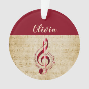 Treble Clef Red Vintage Music Name Ornament