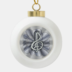 Treble Clef Silver Customizable Ceramic Ball Christmas Ornament