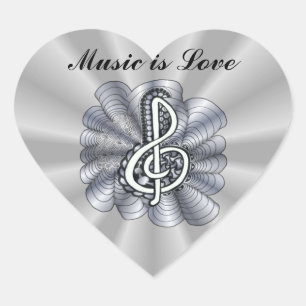Treble Clef Silver Customizable Heart Sticker
