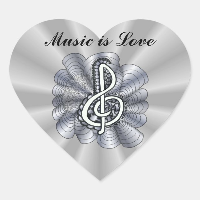 Treble Clef Silver Customizable Heart Sticker (Front)