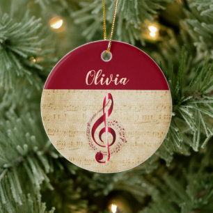 Treble Clef Vintage Music Ceramic Ornament