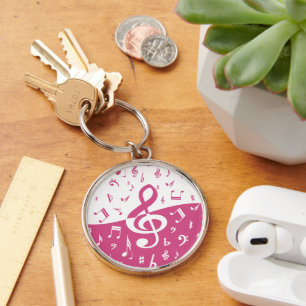 Treble Clef Wave Music Notes in Pink and White Keychain