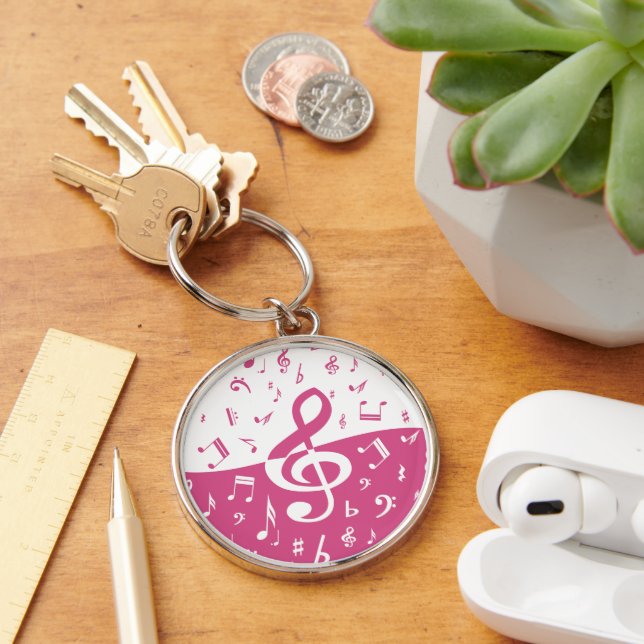 Treble Clef Wave Music Notes in Pink and White Keychain (Desk)