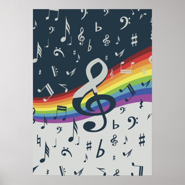 Treble Clef Wave Rainbow Colors Poster (Front)