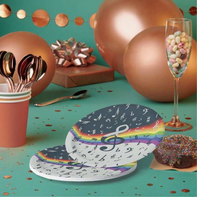 Treble Clef Wave Rainbow Colours Paper Plate (Multi)