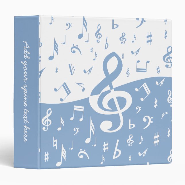 Treble Clef Wave Sky Blue and White Binder (Front/Spine)
