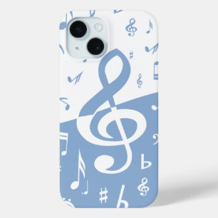 Treble Clef Wave Sky Blue and White iPhone 15 Case