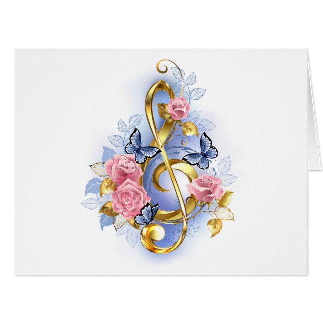 Treble clef with Pink Roses (Front Horizontal)
